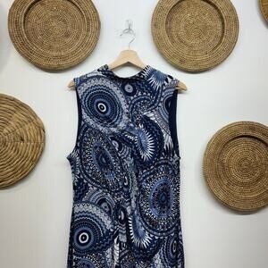 Ashley Steward Blue White Cinched Ruched High Neck Maxi Dress Plus Size 18/20W